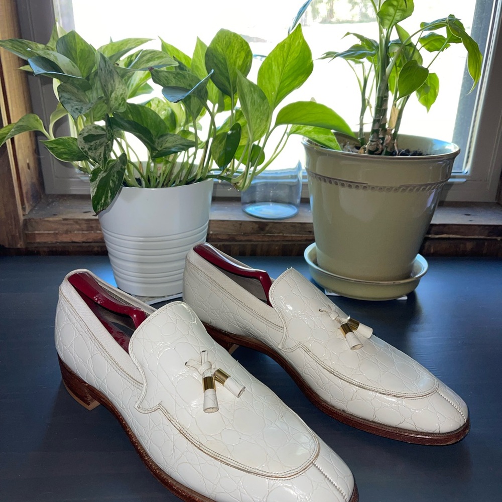 Vintage Daniel Forbes  Flexible Off White Men’s Tassel Shoes Size 10A  17802